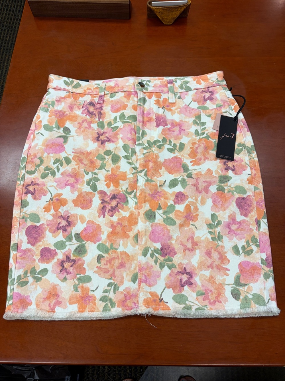 Jen7  Pastel Floral Mini Skirt in Pink, Orange & Green